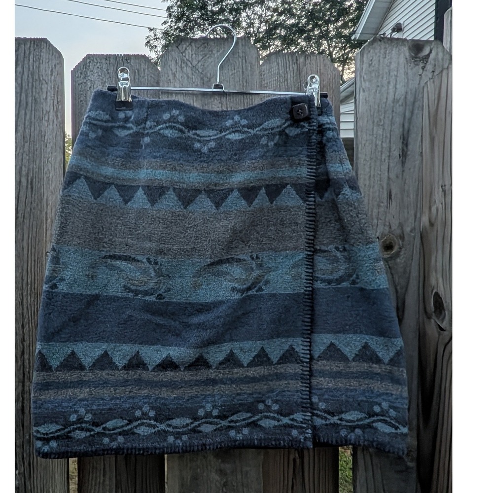 Womens Express Blue Wool Blend Wrap Mini Skirt Size 7/8 Excellent Southwestern